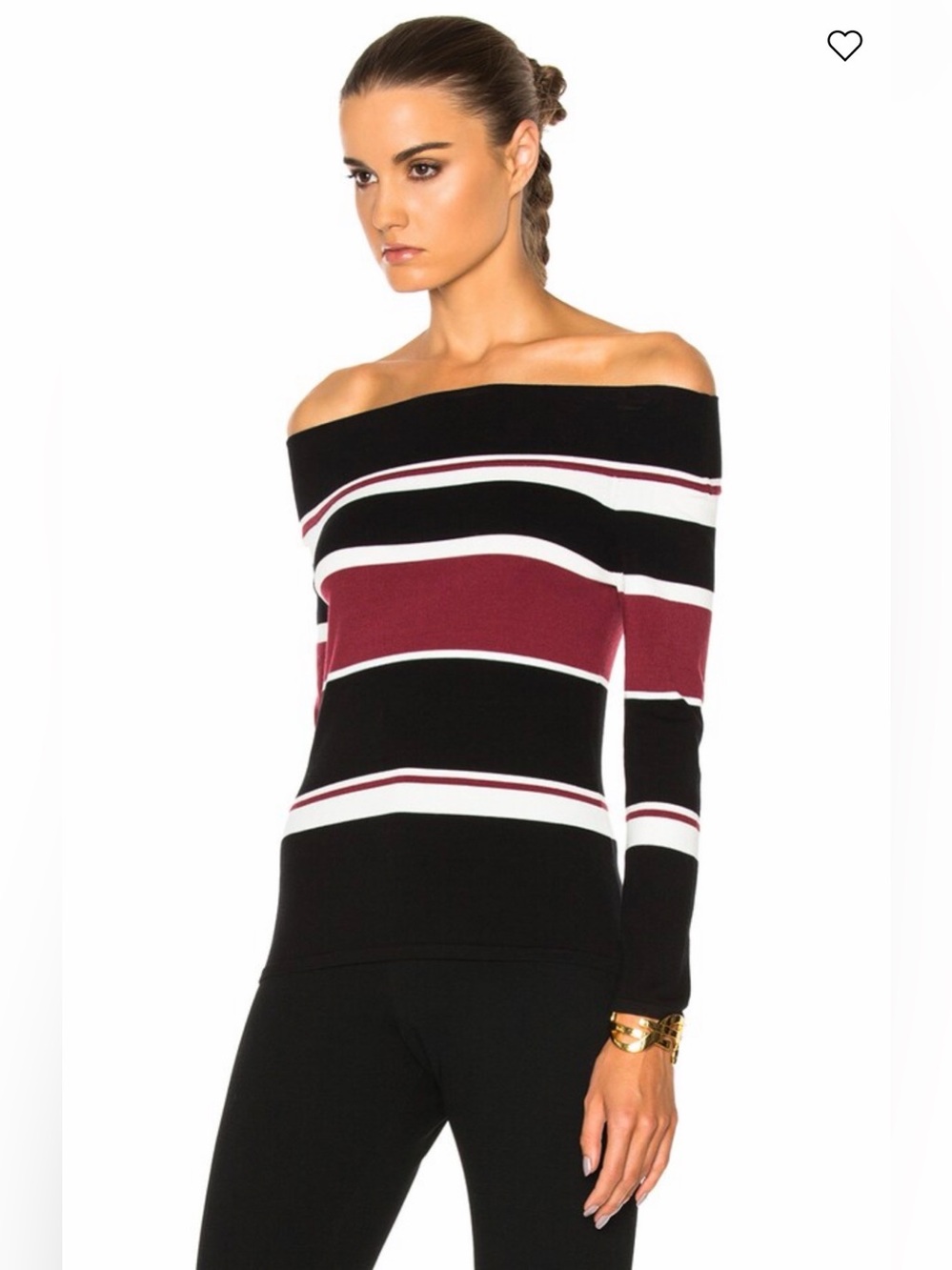 Veronica Beard Off The Shoulder Top Audrey Black Cream & Brick Striped Sz Small